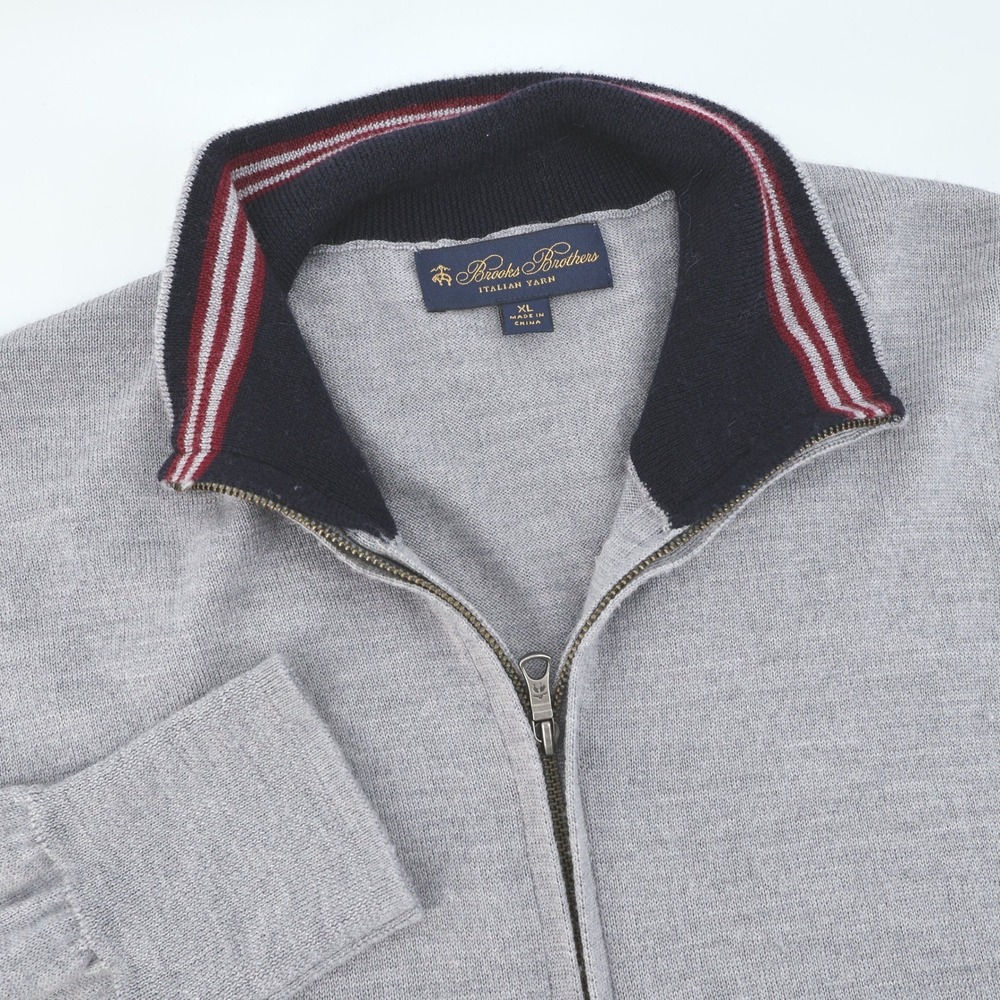 Brooks Brothers Italian Yarn‎ Mens Gray 1/4 Zip Pullover Sweater XL